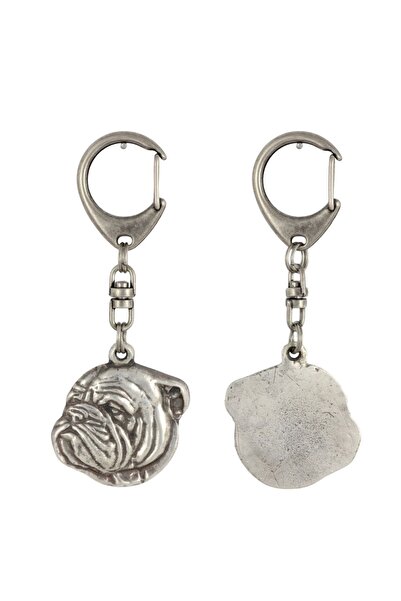 Art - Dog Bulldog, English Bulldog - Silver-plated key ring with dog, handbag...