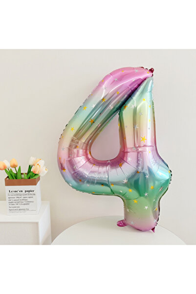 Choice4 40inch number 4 40inch Star Sky Gradient Digital Foil Balloon Rainbow...