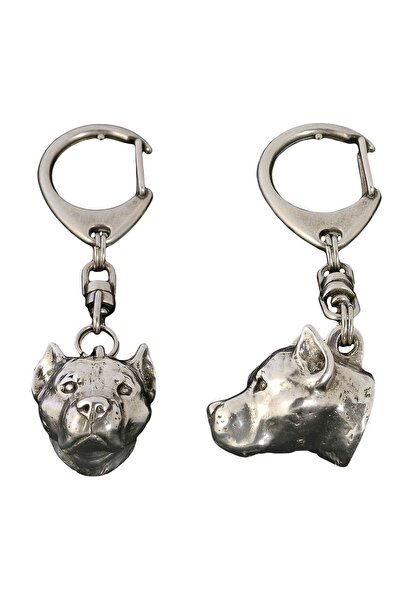 Art - Dog American Staffordshire Terrier - Silver-plated key ring with dog, h...