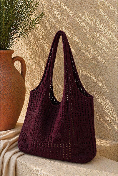 Sea Style Πλεκτή τσάντα ώμου μεγάλου όγκου με σχέδιο κροσέ