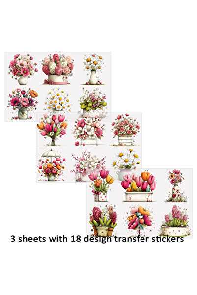 Choice Multi-Colored 3pcs Spring Summer Flower DIY UV DTF Rub On Glass Cup Wr...