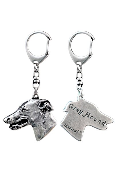 Art - Dog Greyhound, Greyhound Englez - Breloc placat cu argint cu câine, dec...