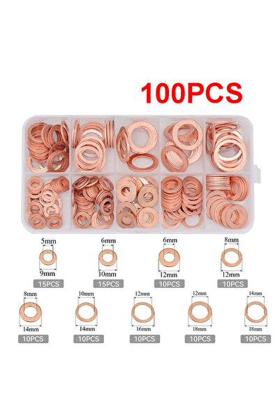 Choice 100PC Copper Washer Gasket Assortment Kit M8-M14 Flat Seal Ring Set wi...