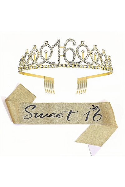 Choice gold-16 Birthday Tiara Crown Sash Women Girls 13th 16th 18th 21St 30Th...