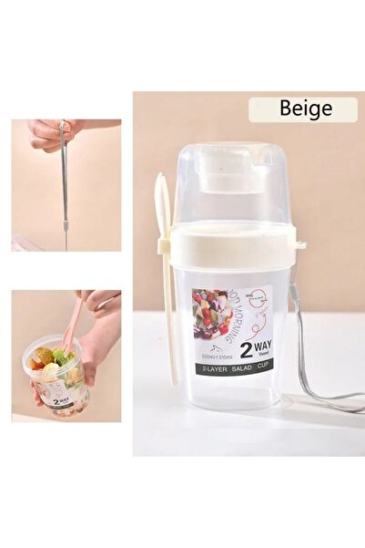 choice2 Beige Portable Salad Cup Breakfast Cup Food Stratification Yogurt Cer...