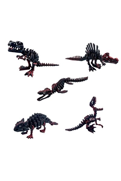 choice2 Black red 5-piece 3D printed dinosaur set with movable joints, includ...