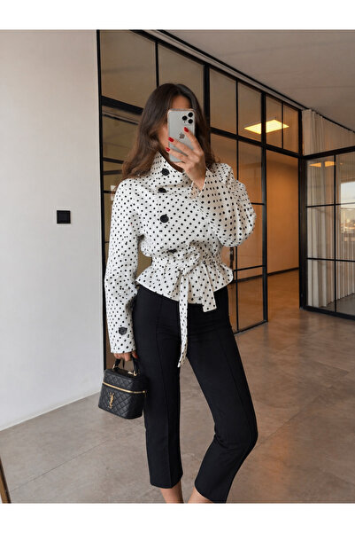 Ekim Store Πουά μπουφάν με κουμπιά και ζώνη