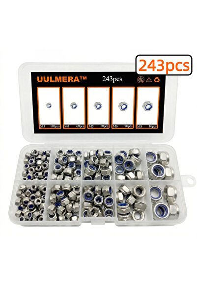 Choice 243pcs UULMERA 243/248/252/pcs 304 Stainless Steel Nylon Lock Nut Asso...