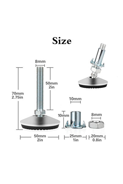 Choice3 Universal M8 Silver Swivel Adjustable Leveling Feet, Heavy Duty Furni...