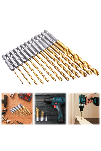 Choice 13pcs 13pcs Titanium Coated Twist Drill Bit Set (1/16"-1/4") With Hex ...