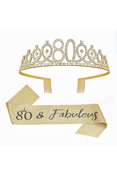 Choice1 gold-80 Birthday Tiara Crown Sash Women Girls 13th 16th 18th 21St 30T...