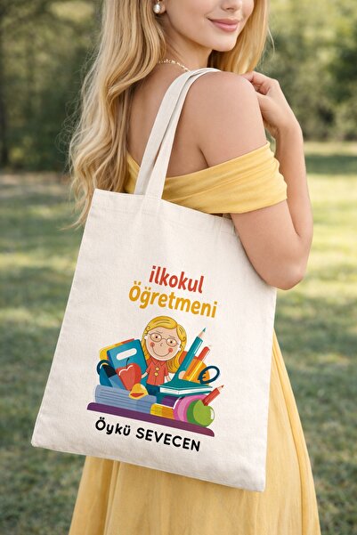Kirbi Reklam İlkokul Öğretmeni Meslek Kişiye Özel Çift Taraflı Baskılı Bez Om...