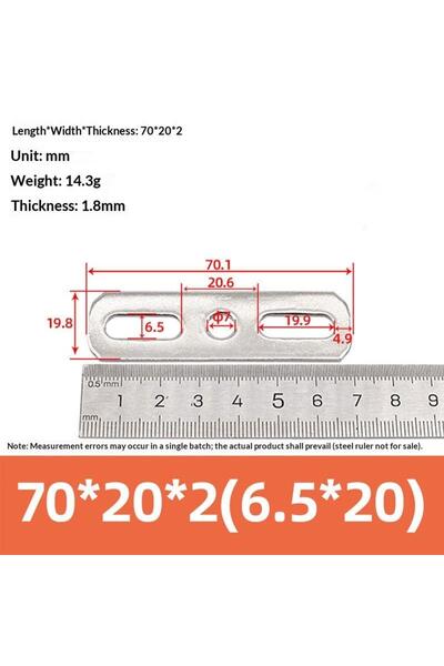 Choice 70x20x2cm A 1Pc 304 Stainless Steel Thickened Double Hole Straight Fla...