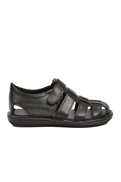 AYAKMOD Μαύρα ανδρικά σανδάλια ComfortSole από γνήσιο δέρμα 8520 M