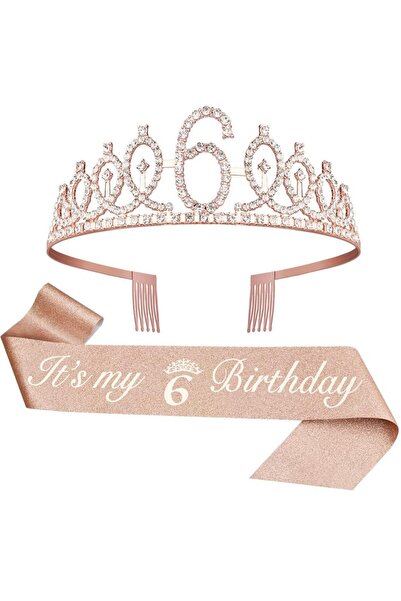 Choice8 rose gold-6 Birthday Tiara Crown Sash Women Girls 3th 4th 5th 6st 7th...