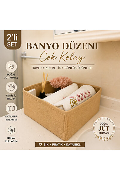 aydev home collection 2 'li Doğal Jüt Banyo Organizer Sepet | Havlu Kozmetik ...