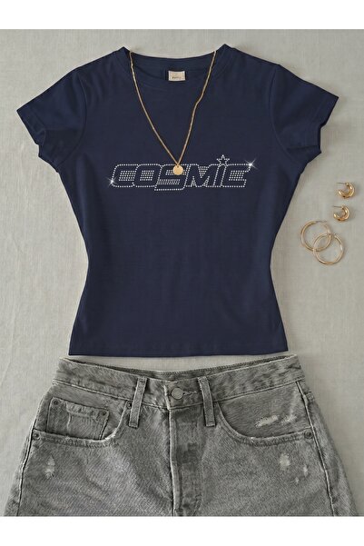 NİCE Γυναικείο μπλουζάκι με στάμπα Cosmic Written Stone - Κοντομάνικο μπλουζά...