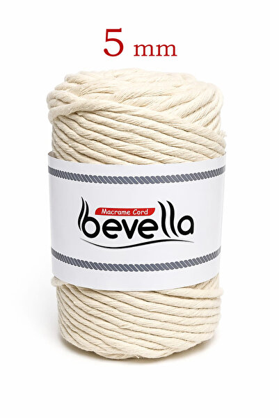 Bevella Macrame Cord 1 Kilo 5 mm Ekru Renk Pamuk Taranabilir Tek Büküm Makrom...