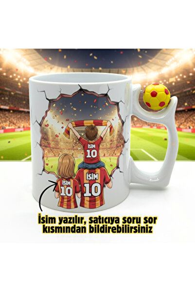 MRN Tasarım Baba Oğul-Baba Kız Sarı Kırmızı Futbol Toplu Kupa / 3D Tasarım Sa...