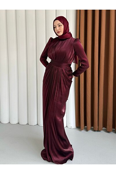 Modaensarbutik Aura Luxe Tesettür Abiye-BORDO