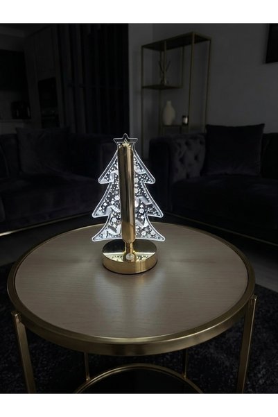VEZZA HOME Modern Gold Çam Ağacı Dekoratif Lamba - 3 Farklı Işık Modlu Krista...