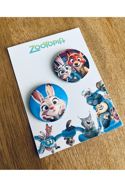 Rozet Zootropolis Seti 2’li | 44 mm Metal Rozet| Çanta & Yaka Aksesuarı