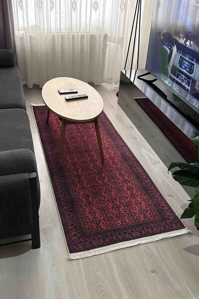 VOPTEKS Kırmızı Halı Salon Halısı Makinede Yıkanabilir Kaymaz Taban Halı