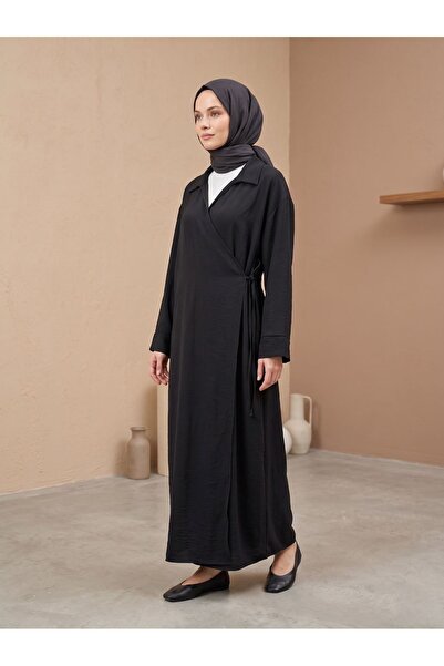 Naknaku Collared Side-Tie Long Jacket-Black