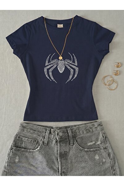 NİCE Γυναικείο Spider Written Stone Print - Κοντομάνικο μπλουζάκι Lycra Crop