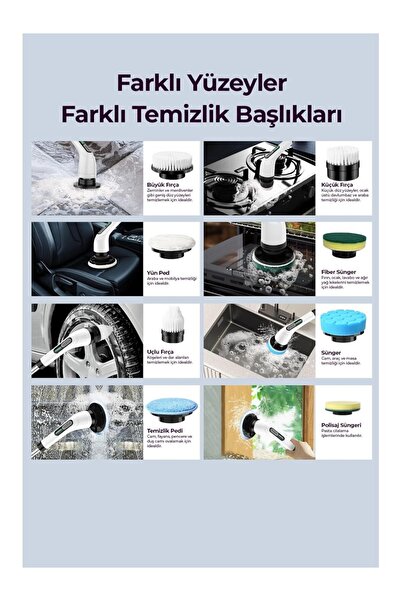 KRAFT HART Çok Başlıklı Şarjlı Temizlik Fırçası Ev,Araba,İşyeri, Koltuk Temizleme Pratik Temizlik Şarjlı Fırça