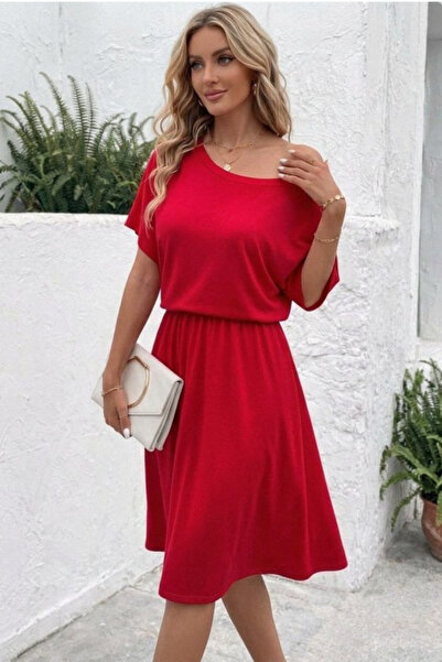 Modayakamoz Νέα σεζόν Γυναικείο κοντομάνικο φόρεμα μίντι από βισκόζη με ανοιχ...