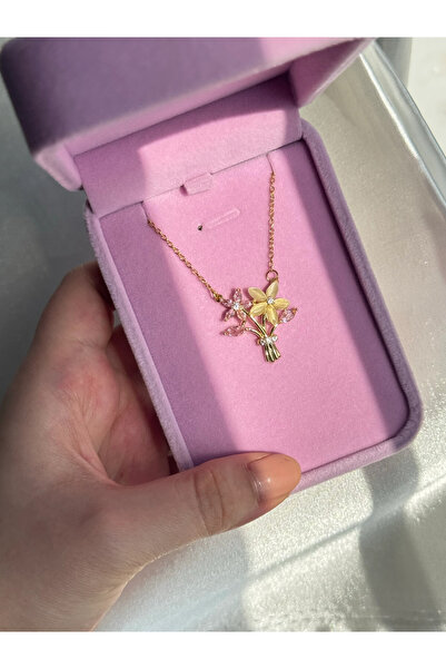 Harlofia Jewelry Çelik Çiçek Buketi Kolye - Pembe