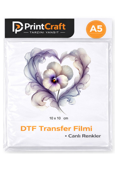 Palo Santo 10x10 cm Kalp İçinde Çiçek Modeli Ütü ile Yapışan DTF Transfer Bas...