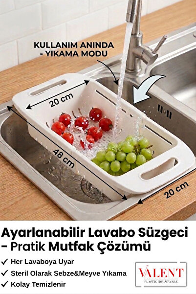 VALENT Sürgülü Ayarlanabilir Lavabo Süzgeci, Düzenleyici Evye, Meyve Sebze Yı...
