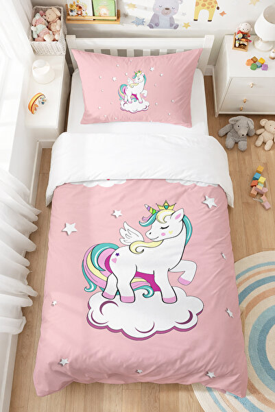 BelezaHome Unicorn Desenli Çocuk Nevresim Kılıfı 160x220 Pamuk Tek Kişilik Ko...