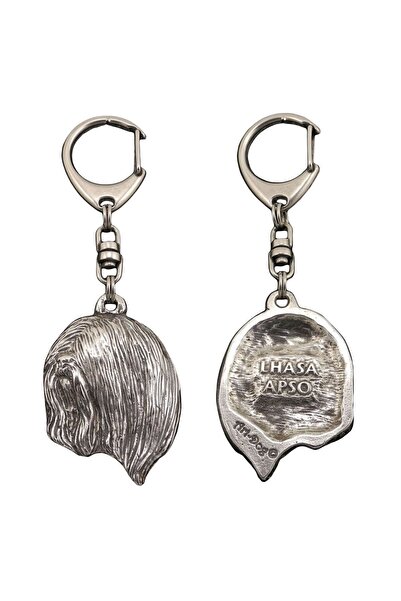 Art - Dog Lhasa Apso - Silver-plated key ring with dog, handbag decoration, b...