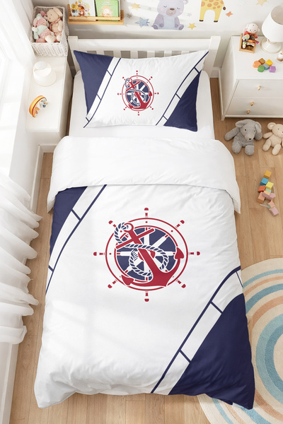 BelezaHome Denizci Desenli Çocuk Nevresim Kılıfı 160x220 Pamuk Tek Kişilik Ko...