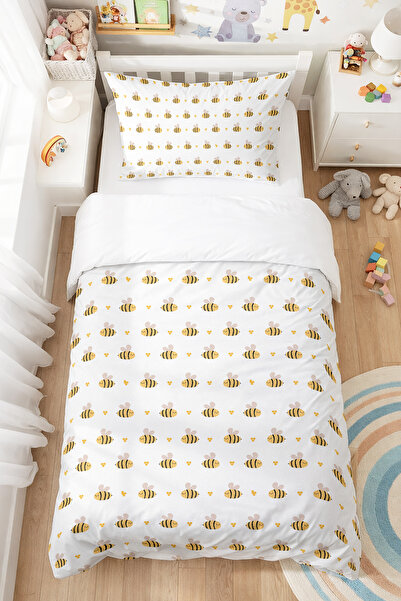BelezaHome Arı Desenli Çocuk Nevresim Kılıfı 160x220 Pamuk Tek Kişilik Konfor...