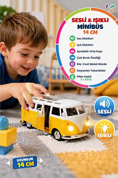 TOYFEST Sesli Işıklı Die-Cast Minibüs 14 cm Çek Bırak Kapı Açılır Koleksiyon ...