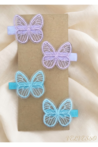 Jeevee Kelebek Figürlü Nakışlı Kız Çocuk Toka Seti - Pastel Renkli Lüks Pens ...