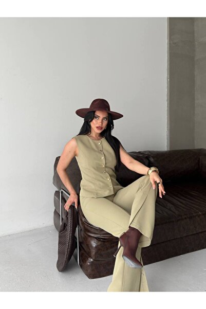 Bella Breeze Women's Vest Trouser Suit Button Detail Stylish Two-Piece Suit M...