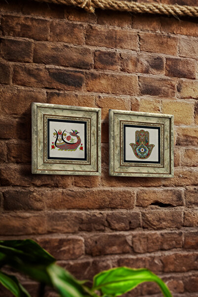 Sadrazam Σετ ζωγραφικής σε φυσική πέτρα 2 τεμαχίων, Σαχμεράν και Κεντημένο Χέ...