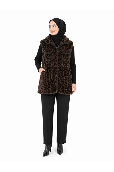 halefoglu leopar desenli yelek