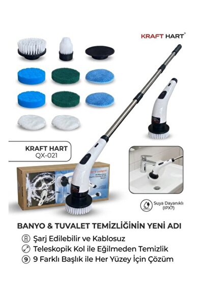 KRAFT HART Çok Başlıklı Şarjlı Temizlik Fırçası Ev,Araba,İşyeri, Koltuk Temiz...