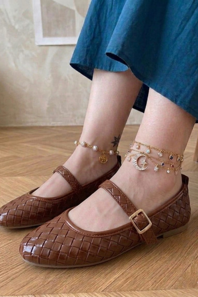 Nubbock Καφέ Πλεκτό Καθημερινό Παπούτσι Μπαλέτου NK3166