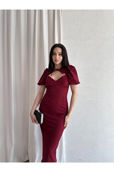 Mooi Butik Rochie midi PARİNA 5031 - Roșu Claret