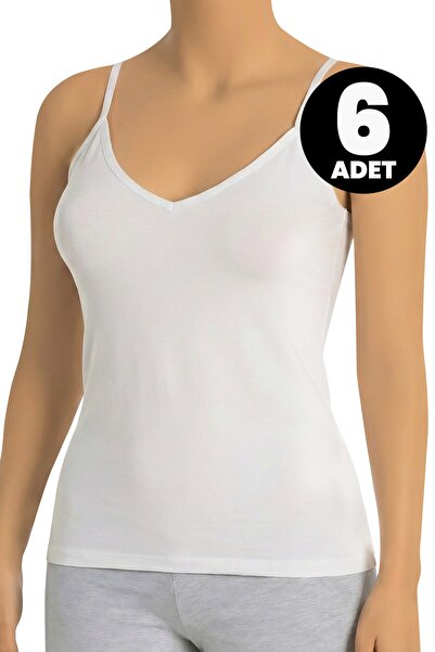 Öts Σετ 6 τεμαχίων Γυναικεία μπλουζάκια με λουράκια και λαιμόκοψη V (96% βαμβ...
