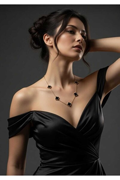 butik utopia Van Cleef Tarzı Altın Kaplama Yonca Gold Çelik Kolye