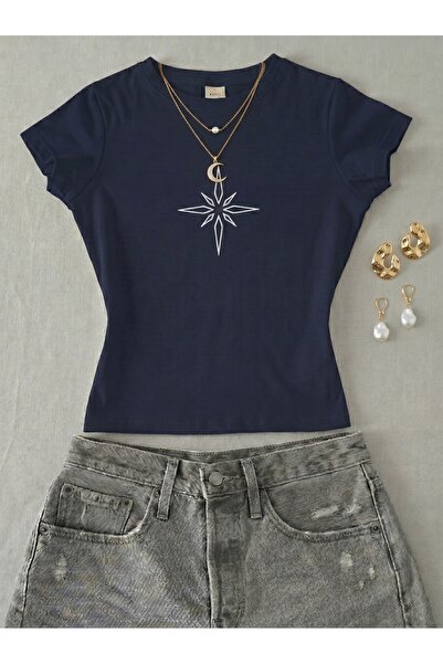 NİCE Γυναικείο μπλουζάκι με στάμπα Compass Written Stone - Κοντομάνικο μπλουζ...