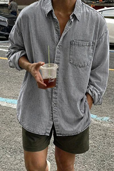 Tarz Cool Men's Oversize Denim Shirt – Washable Denim Shirt with Single Pocke...